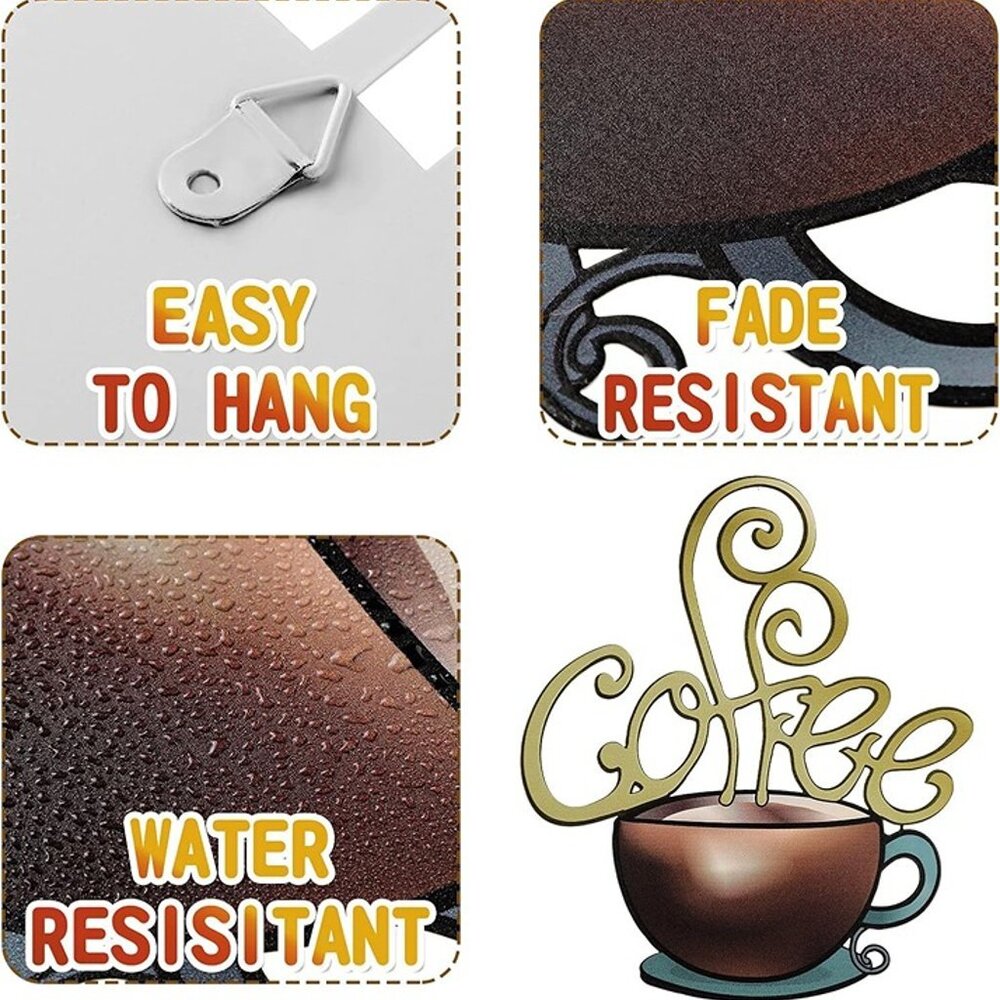 NEW 4 Pieces Metal Coffee Cup Wall Decor Coffee Bar Decor Coffee Decor Cafe - Picture 5 of 9
